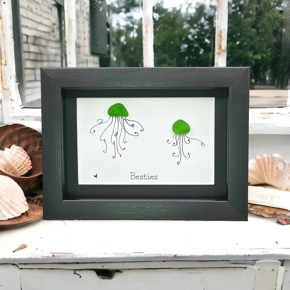 Sea Glass Art Sister Best Friend Present| Friendship Seaglass Jellyfish Gift - Picture 2 of 5